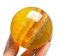 FQHIDMOMX Crystal Ball Ornament, Hand-Polished Yellow Fluorite Sphere, Gemstone Decorative for, and Feng Shui Living Room Decor,50~55mm
