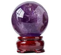 FQHIDMOMX Crystal Ball Quartz Amethyst Sphere Polished Dreamy Purple Scrying with Wood Stand Divination Collection Decor Gift,45~50mm