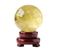 FQHIDMOMX Crystal Ball Rough Stones Gemstone with Stand Citrine Balls Feng Shui Aura Home Witchcraft Decorative Gift Men Women,60mm