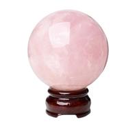 FQHIDMOMX Crystal Ball with Wood Stand Rose Quartz Sphere Hand Polished Decorative Fengshui Home Decor Collect Crafts Gifts,3.5"(9cm)