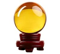 FQHIDMOMX Crystal Clear Glass Sphere with Stand, Divination Yellow Ball, Figurine for Photography,Scrying,Home Decoration, Party Decor,12cm/4.7in