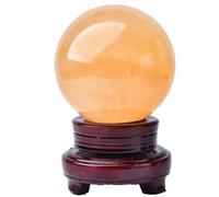 FQHIDMOMX Crystal Rough Yellow Calcite Citrine Sphere Ball Quartz Gemstone Sculpture Figurine with Stand for Wealth and Success, ball-15cm