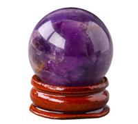 FQHIDMOMX Crystal Sphere Ball with Wood Stand Crystals Gemstone Divination Sculpture Figurine for Feng Shui Home Desk Decor,Dream Amethyst