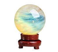 FQHIDMOMX Crystal Sphere, Yellow Ball Melting with Wooden Stand Citrine Gemstone Divination Sculpture Figurine for Wealth Feng Shui,19cm/7.5in