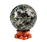 FQHIDMOMX Crystal Stone Ball Ocean Jasper with Wooden Stand Quartz Sphere Gemstone Agate Chalcedony Home Decoration,70mm