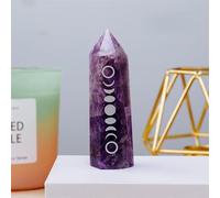 FQHIDMOMX Crystals Point Wand Rose Quartz Amethyst Column Eclipse Symbol Home Decoration Craft Precious Stones Ornaments (Color : Amethyst)