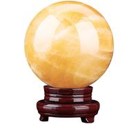 FQHIDMOMX Decorative Crystal Balls Topaz Sphere Orbs with Wood Stand Citrine Gemstone Ball for Living Room Bedroom Feng Shui Home Decor,20cm
