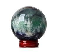 FQHIDMOMX Decorative Purple Green Feather Fluorite Crystal Ball Figurines Quartz Stone Sphere Home Office Decor Gift with Stand,40~50mm