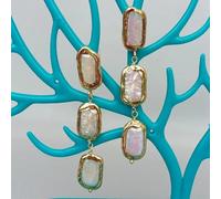 FQHIDMOMX Freshwater Cultured White Biwa Pearl with gold plated edge Dangle Wrap Stud Earrings for women