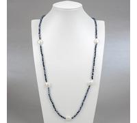 FQHIDMOMX Freshwater Cultured White Keshi Pearl Black Crystal Long Sweater chain Necklace For Women