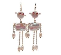 FQHIDMOMX Freshwater Cultured White Pearl Earrings Robot Shape Earrings Novelty Jewelry