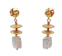 FQHIDMOMX Freshwater Cultured White Rectangle Pearl Geometric Drop Stud Earrings
