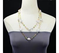 FQHIDMOMX Freshwater Cultured White Rice Crystal Paved Mix Color Crystal Rosary Chain Long Necklace 48'' Lady Jewelry