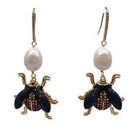 FQHIDMOMX Full Plated Insect Cultured White Rice freshwater Pearl Hook Dangle Earrings vintage style for women