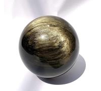 FQHIDMOMX Gold Obsidian Polished Divination Ball Crystal Black Sphere Stone for Fengshui, 9cm/3.54in