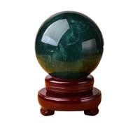 FQHIDMOMX Green Fluorite Quartz Crystal Ball Sphere Decorative with Wooden Stand for Divination Yoga Home Office FengShui Decoration,14cm/5.5in
