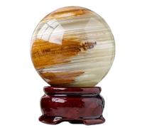 FQHIDMOMX Jade Agate Sphere Crystal Ball Rare Quartz Divination Sculpture Figurine Feng Shui Aura Home Desk Decor,with Wooden Stand