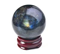 FQHIDMOMX Labradorite Ball Crystal Sphere with Wood Stand Quartz Gemstone for Divination Photography Decoration,100mm