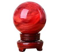 FQHIDMOMX Melting Red Quartz Crystal Ball, Ornament with Wood Stand, Crystals Gemstone Sphere for Feng Shui Desktop Ornaments,Hand-Made,5~6cm