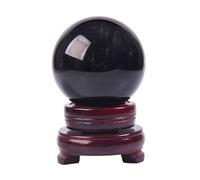 FQHIDMOMX Obsidian Sphere Black Crystal Ball Gemstone Sculpture Figurine with Stand for, Home Décor, Fortune Teller, Feng Shui,10cm/3.9in
