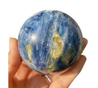 FQHIDMOMX Polished Blue Crystal Ball, Kyanite Quartz Sphere Ornaments, Gemstones with Wooden Base, Desk Decor,50~55mm