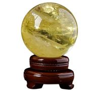 FQHIDMOMX Polished Crystal Sphere Citrine Gemstone Ball Sculpture Figurine Pocket for, Decoration, Balancing with Wood Stand,90mm