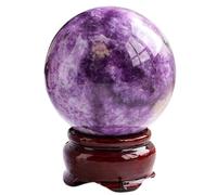 FQHIDMOMX Purple Mica Crystal Ball Lepidolite Quartz Sphere Photography Prop with Wooden Base for Home & Party Decor,4.5cm