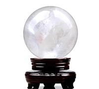 FQHIDMOMX Quartz Crystal Ball,White Calcite Sphere with Wooden Stand,Feng Shui for Lucky Wealth Protect The House,3.14"(8cm)