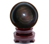 FQHIDMOMX Rainbow Obsidian Sphere Black Crystal Ball with Decorative Wooden Stand Quartz Sheen Eyes Polished Decoration,1.6"(4cm)