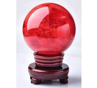FQHIDMOMX Red Crystal Ball with Stand, Sphere Melting Quartz Gemstone for, Divination, Home Decoration, Fengshui,Red ball-18cm