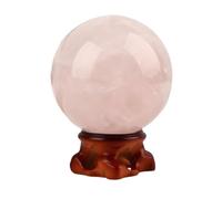 FQHIDMOMX Rose Quartz Crystal Ball Gemstone Home Decoration Stone Sphere with Wood Stand for, Feng Shui, Balance, Divination,50mm
