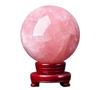 FQHIDMOMX Rose Quartz Magic Crystal Ball Ornament Sphere + Base,11cm