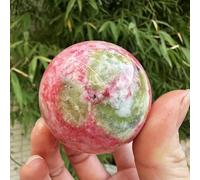 FQHIDMOMX Rose Stone Ball with Wooden Stand for Display,Polished Quartz Crystal Feng Shui Room Decor Rock Souvenirs Gift,8cm