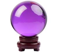 FQHIDMOMX Stone Crystal Ball with Wood Stand Divination Sphere for Home Office Decor Semi Precious, Amethyst Hand-Made for Decoration,80mm