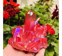 FQHIDMOMX Stone Crystal Quartz Flame Aura Cluster Ore Gift(Red,210-240g)