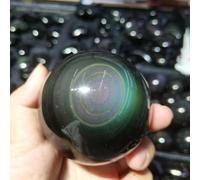 FQHIDMOMX Stone Rainbow Cat'S Eye Obsidian Crystal Ball Quartz Gemstone Gift Home Decor(71-80mm)