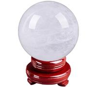 FQHIDMOMX White Calcite Crystal Ball Quartz Sphere with Wooden Base for,Decorative Feng Shui Orb for Home Office and Balancing,13cm