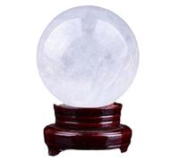 FQHIDMOMX White Calcite Crystal Ball with Wooden Base, Gemstone Crackle Quartz for Home Decor Display Decorative,3cm