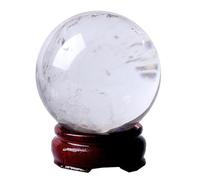 FQHIDMOMX White Crystal Ball with Wooden Stand,Clear Quartz Sphere Decorative Fengshui Stone for Divination, 9cm/3.5in