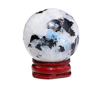 FQHIDMOMX White Rainbow Moonstone 40 mm Ball Sphere Gemstone Hand Carved Crystal Altar Devotional Focus Spiritual Cleansing Metaphysical Gift Men Women