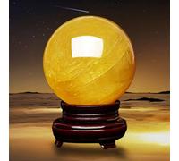 FQHIDMOMX Yellow Citrine Crystal Sphere Ball Crystals Stone with Stand Feng Shui Tabletop Sculpture Ornaments Implication Wealth and Success, ball-4cm