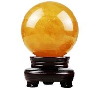 FQHIDMOMX Yellow Crystal Ball Citrine Quartz Sphere Iceland Spar Gemstone +Wooden Stand Home Decoration Minerals,2.4"