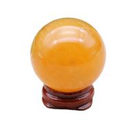 FQHIDMOMX Yellow Crystal Ball Ornaments, Raw Stone Polished Iceland Spar, Calcite,30mm