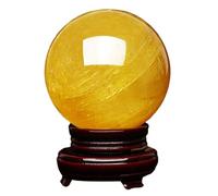 FQHIDMOMX Yellow Crystal Balls with Wooden Base Citrine Ball Ornaments Feng Shui Desktop Decoration Lucky Home Decor Gemstone Sphere,60mm/2.4in