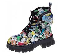 FQLGJMY Botas de combate con encaje de la plataforma de las mujeres Botas cortas de tacón bajo con bolsillo de bolsillo de tacón medio de la sola gruesa de la motocicleta de otoño de invierno