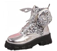 FQLGJMY Botas de combate con encaje de la plataforma de las mujeres Botas cortas de tacón bajo con bolsillo de bolsillo de tacón medio de la sola gruesa de la motocicleta de otoño de invierno