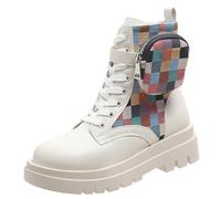 FQLGJMY Botas de combate con encaje de la plataforma de las mujeres Botas cortas de tacón bajo con bolsillo de bolsillo de tacón medio de la sola gruesa de la motocicleta de otoño de invierno