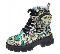 FQLGJMY Botas de combate con encaje de la plataforma de las mujeres Botas cortas de tacón bajo con bolsillo de bolsillo de tacón medio de la sola gruesa de la motocicleta de otoño de invierno