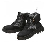 FQLGJMY Botas de combate con encaje de la plataforma de las mujeres Botas cortas de tacón bajo con bolsillo de bolsillo de tacón medio de la sola gruesa de la motocicleta de otoño de invierno