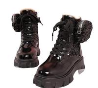 FQLGJMY Botas de combate con encaje de la plataforma de las mujeres Botas cortas de tacón bajo con bolsillo de bolsillo de tacón medio de la sola gruesa de la motocicleta de otoño de invierno